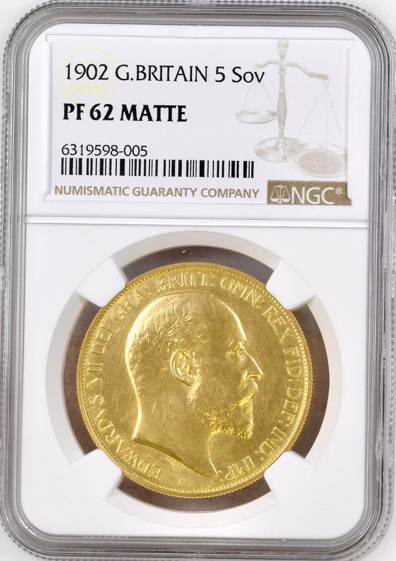 イギリス1902年エドワード7世5ポンド金貨NGC PF62 MATTE