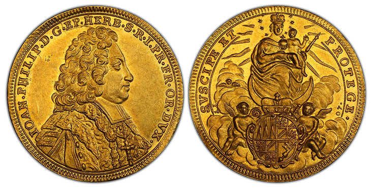 ドイツヴュルツブルク1707年2ダカット金貨PCGS MS62画像