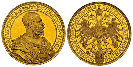 オーストリア1885年インスブルック射撃祭4ダカットゴールドメダルNGC PR62 Ultra Cameo画像
