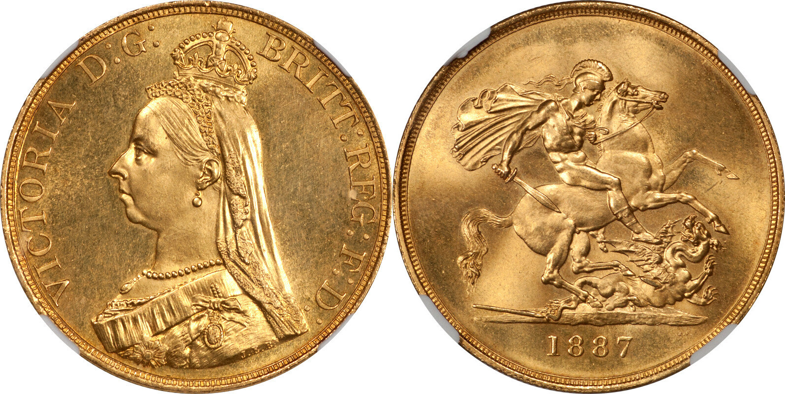 イギリス1887年ヴィクトリア5ポンド金貨NGC MS63＋画像