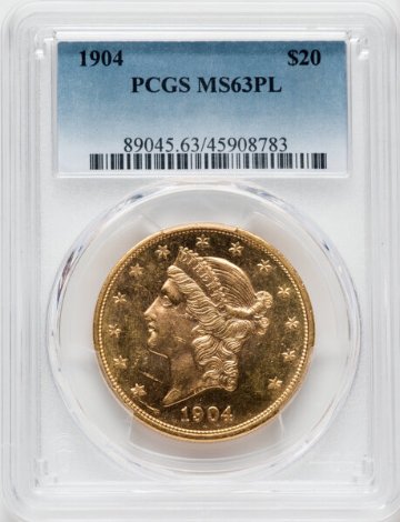 アメリカ1904年リバティ20ドル金貨PCGS MS63PL画像