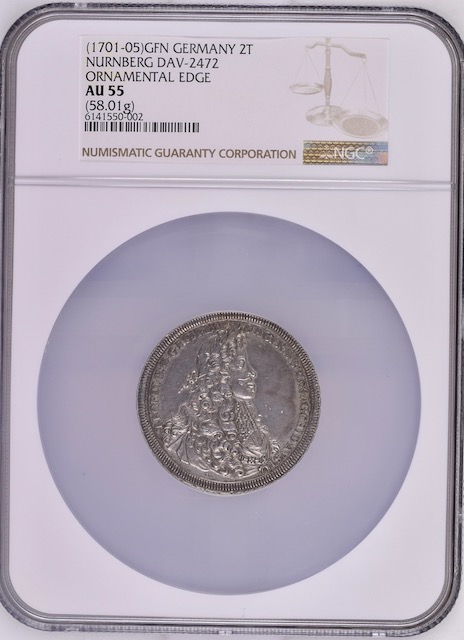 ドイツニュルンベルク 1701~5年 レオポルト1世2ターラー銀貨 AU55 