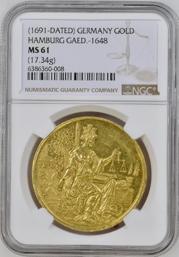 ドイツハンブルク1691年金メダルMS61画像