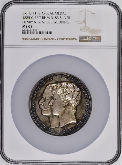 イギリス1885年ヘンリー＆ベアトリース銀メダルMS67の画像