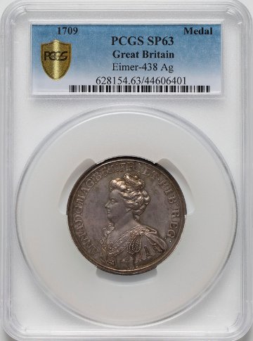 イギリス1709年アン女王マルプラケ銀メダルSP63画像