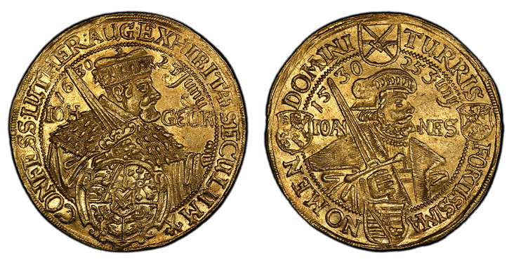 ドイツ ザクソン-アルバータイン1630年5ダカット金貨PCGS MS62画像