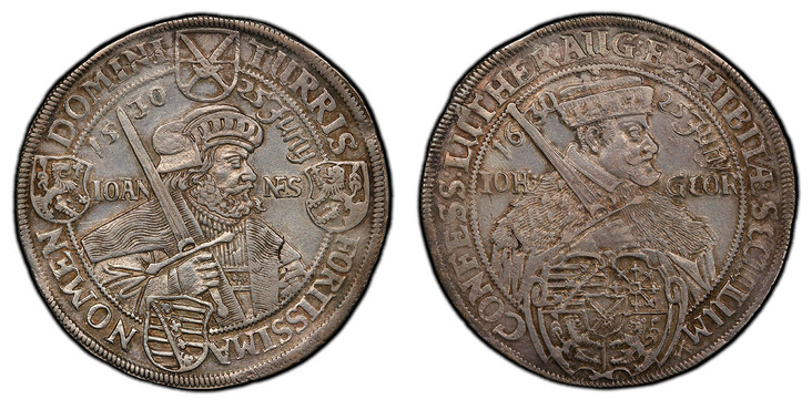 ドイツ ザクソン-アルバータイン1630年2ターラー銀貨 PCGS AU55画像