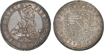神聖ローマ帝国1564-1595年フェルディナント2世2ターラー銀貨 PCGS MS61画像
