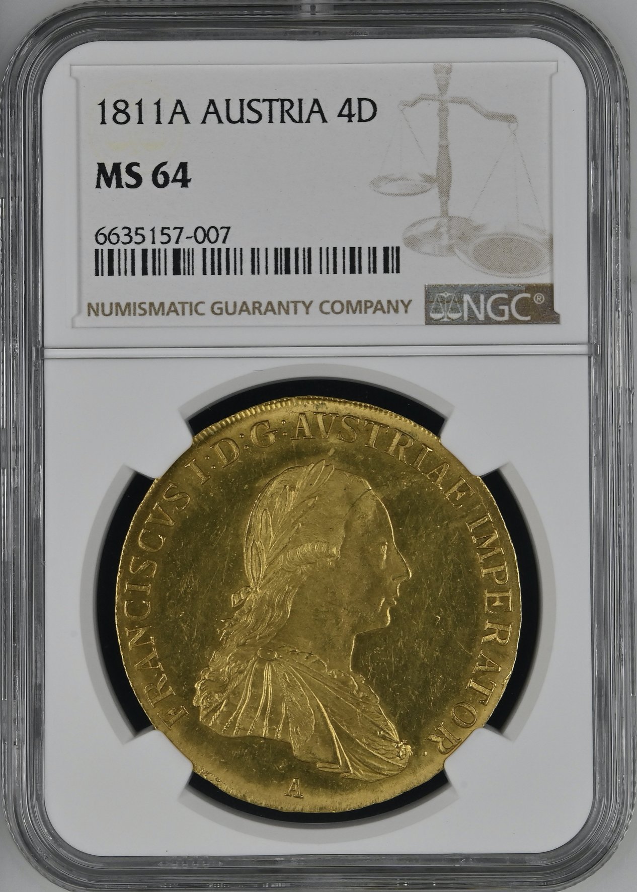 オーストリア1811年4ダカット金貨NGC MS64 最高鑑定 | PREMIUM GOLD COIN