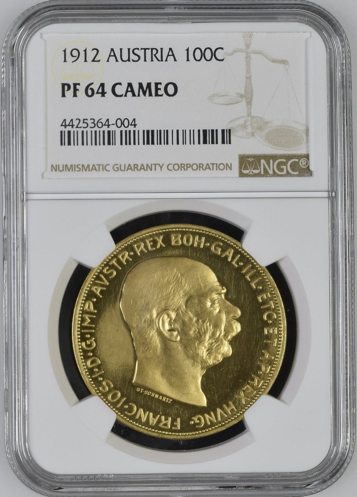 オーストリア 1915 100コロナ金貨 NGC MS66 リストライク フランツ 