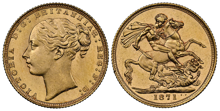"イギリス1871年ヴィクトリア　ソブリン金貨NGC MS64  "画像