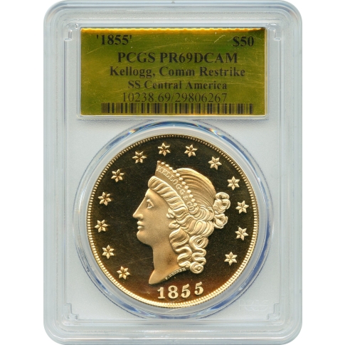 アメリカ1855年ケロッグ50ドル金貨リストライクPCGS PR69 DCAM画像