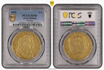 1693年ウイリアム＆メアリ 5ギニー金貨 PCGS XF40画像