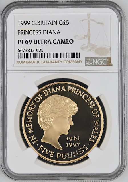 イギリス1999年ダイアナ5ポンド金貨NGC PF69UCAM | PREMIUM GOLD COIN