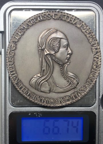 イタリア1574年カトリーヌ ド メディチ銀メダルのリストライク画像