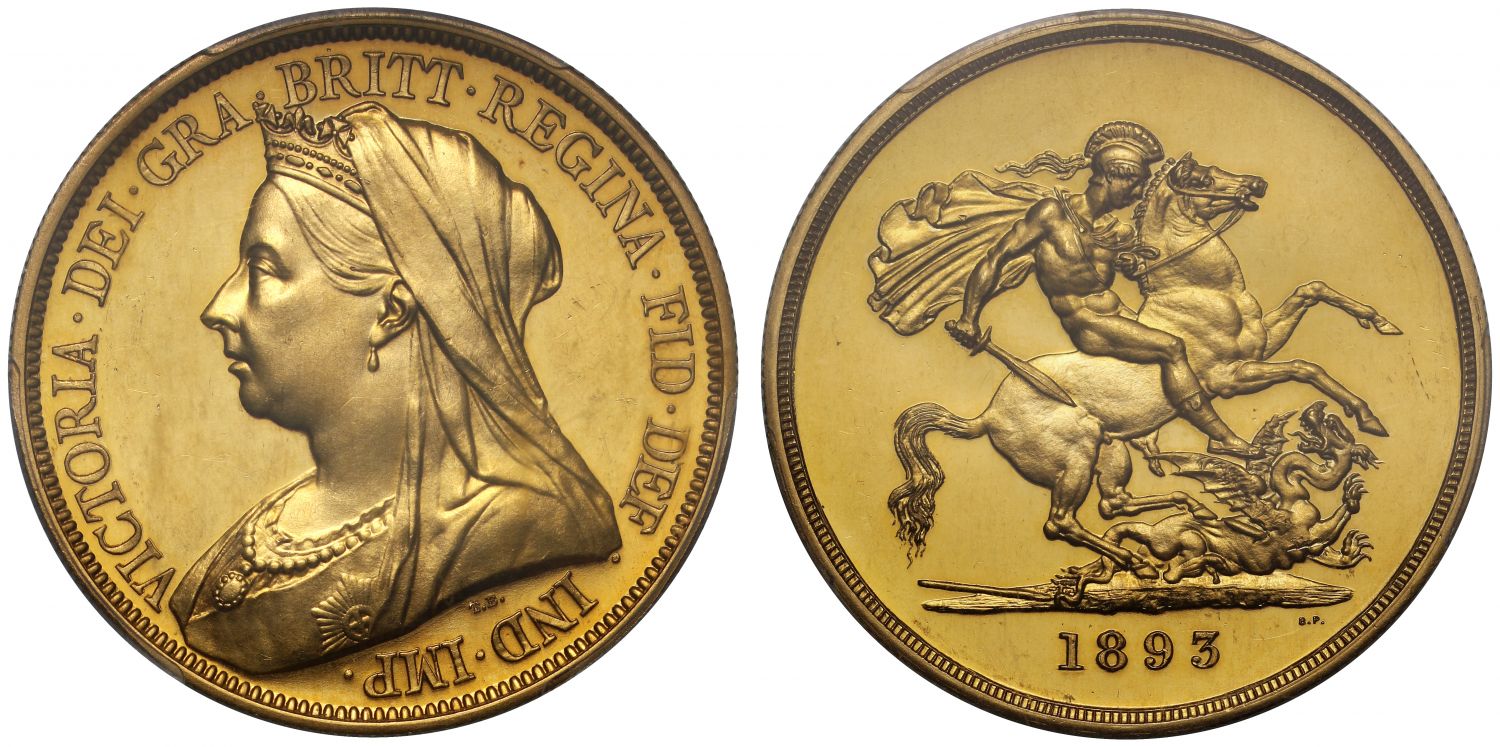 イギリス1893年ヴィクトリア5ポンド金貨PCGS PR64CAM画像