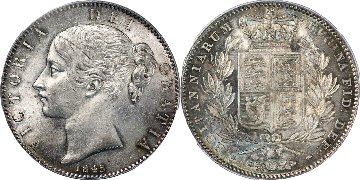 イギリス1845年ヤングヴィクトリア クラウン銀貨PCGS MS61画像