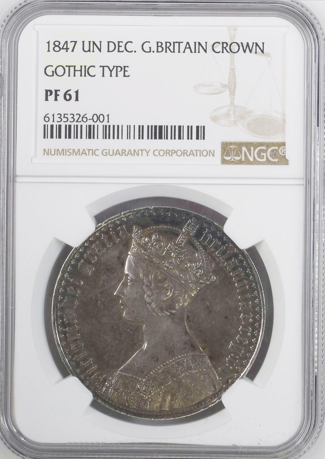 イギリス1847年ゴシッククラウン銀貨NGS PF61画像