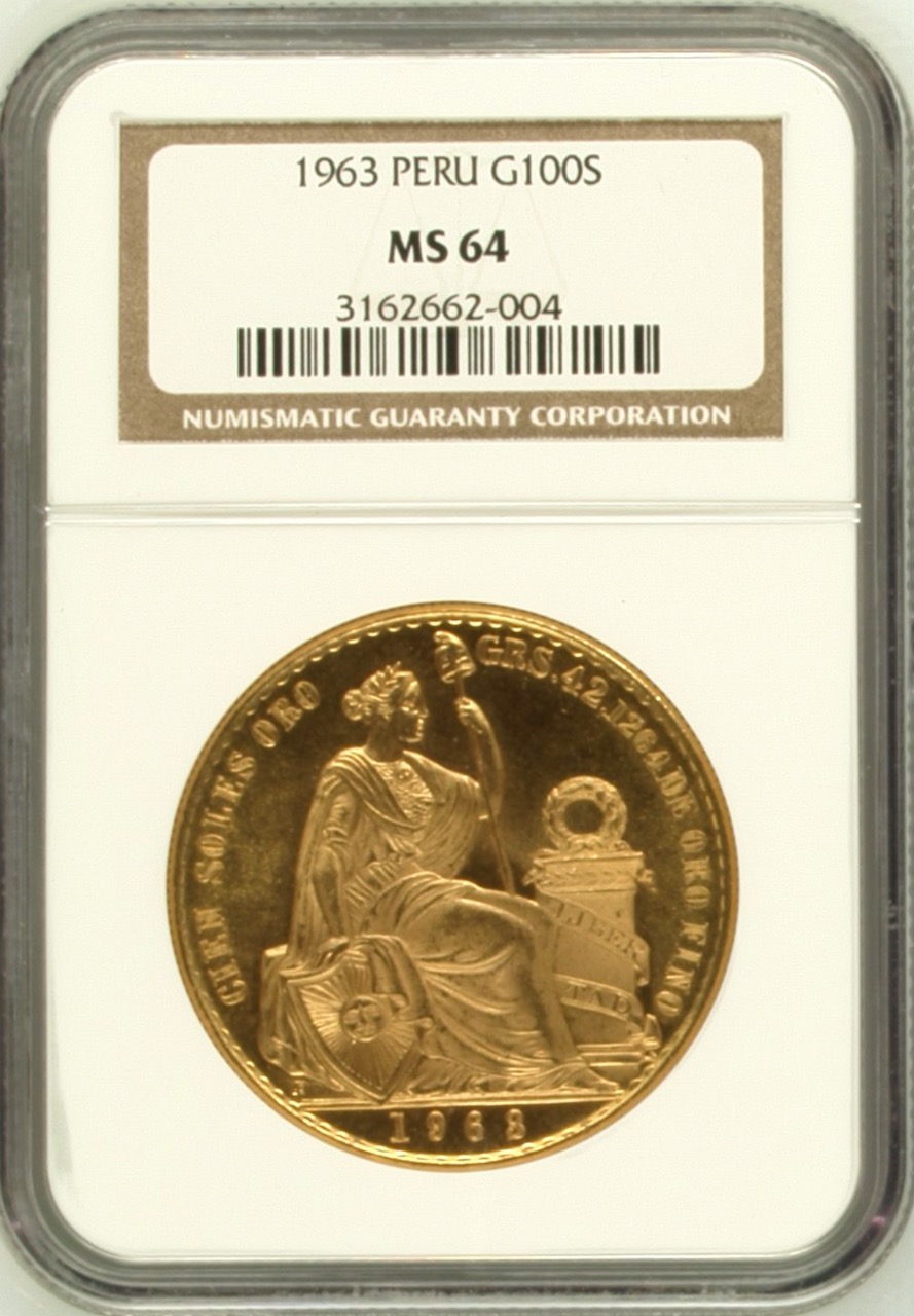 ペルー1963年100ソル金貨MS64画像