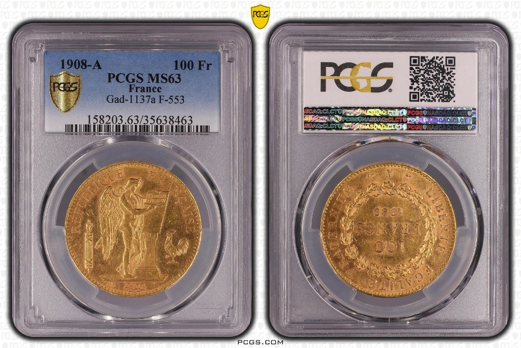 フランス1908年100フラン金貨 PCGS MS63 | PREMIUM GOLD COIN