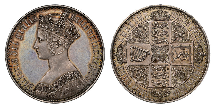 イギリス1847年ゴシッククラウン銀貨NGC PF62画像
