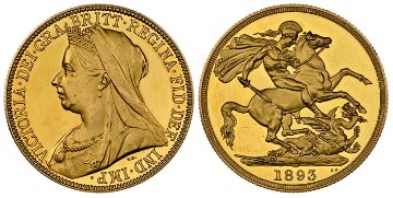 イギリス1893年ヴィクトリア2ポンド金貨NGC PF62CAM画像