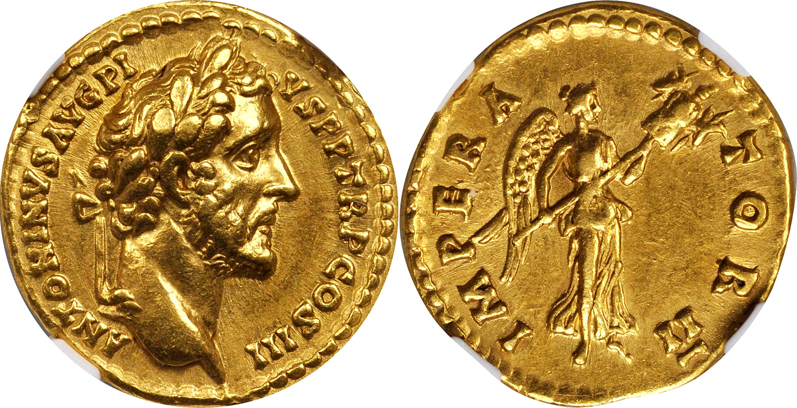 古代ローマ 138-161年 アントニヌス ピウス アウレウス金貨NGC XF画像
