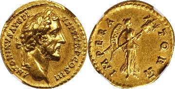 古代ローマ 138-161年 アントニヌス ピウス アウレウス金貨NGC XF画像