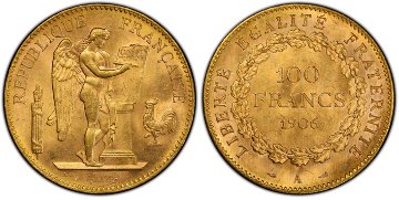 フランス1906年エンジェル100フラン金貨 PCGS MS64画像