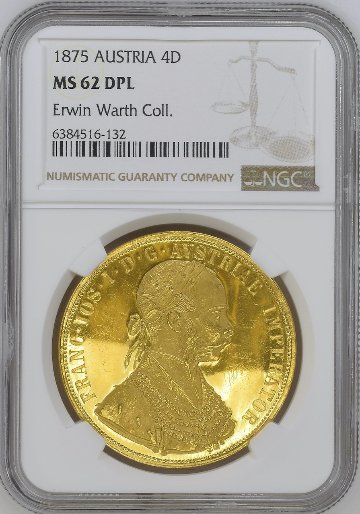 売約ずみ オーストリア1875年4ダカット金貨NGC MS62 DPL　最高鑑定画像