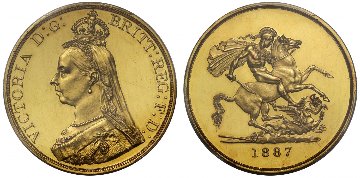 イギリス1887年ヴィクトリア5ポンド金貨PCGS PR62CAM 　NO B.P画像