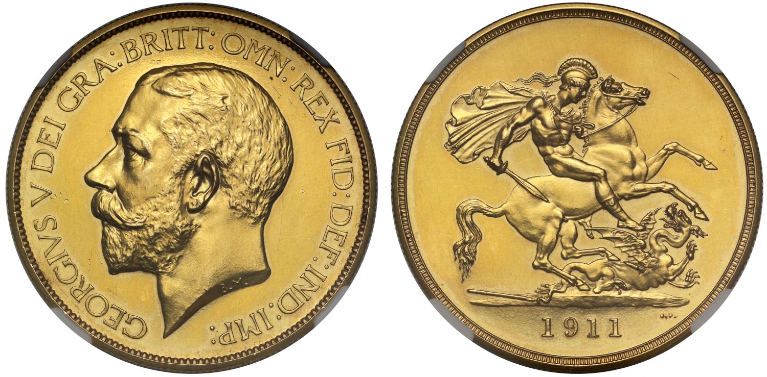 イギリス1911年ジョージ5世5ポンド金貨NGC PF61画像