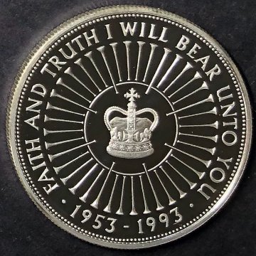 イギリス1993年戴冠40年5ポンド銀貨 / 箱証明書付 ①画像