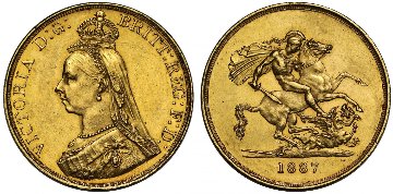 イギリス1887年ヴィクトリア5ポンド金貨 NGC MS61の画像