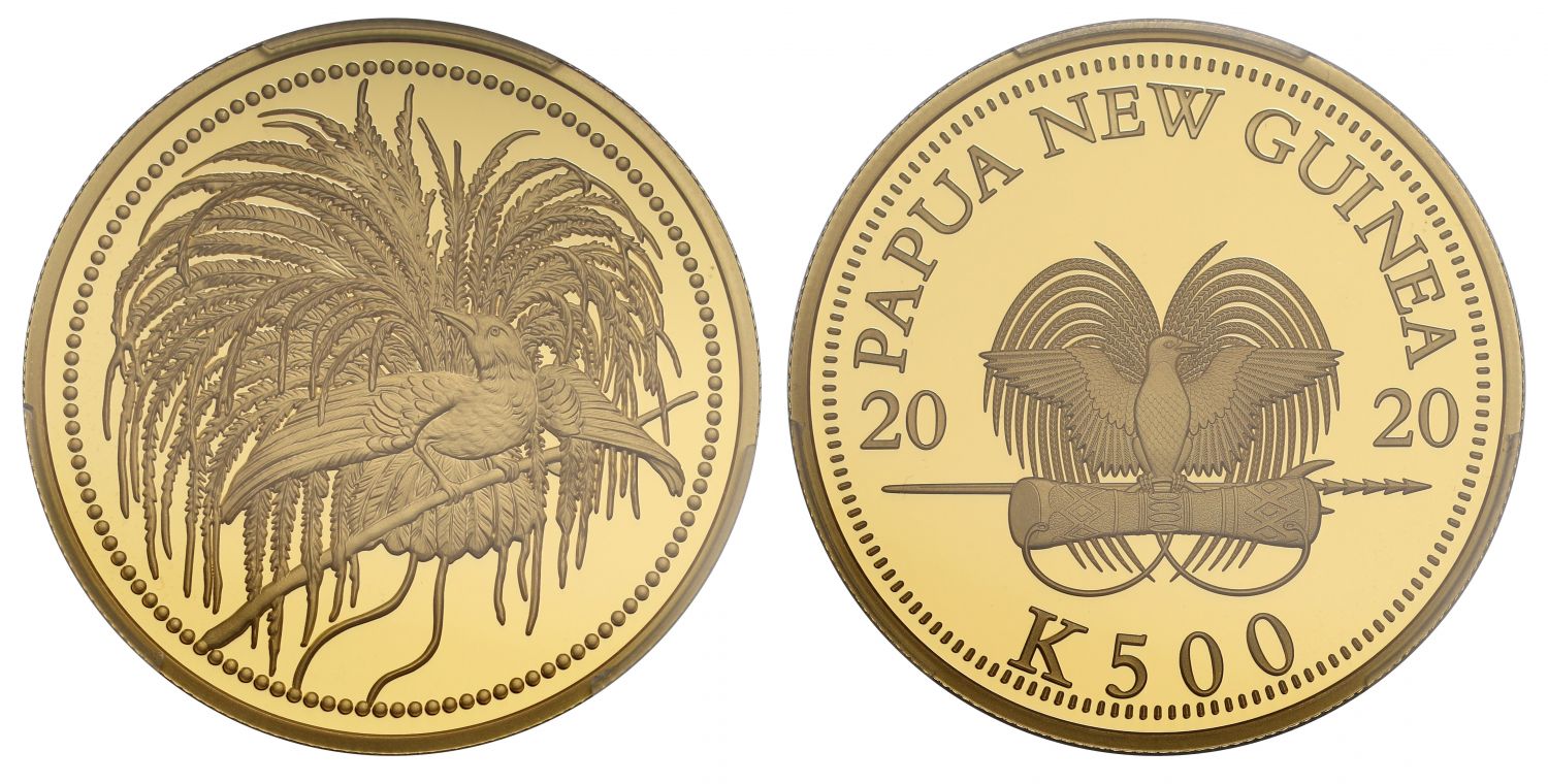 パプア・ニューギニア2020年500キナ金貨 極楽鳥PCGS PR70 DCAM画像