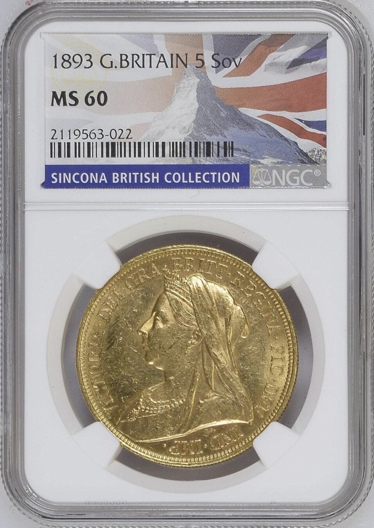 イギリス1893年5ポンド金貨NGC MS60の画像