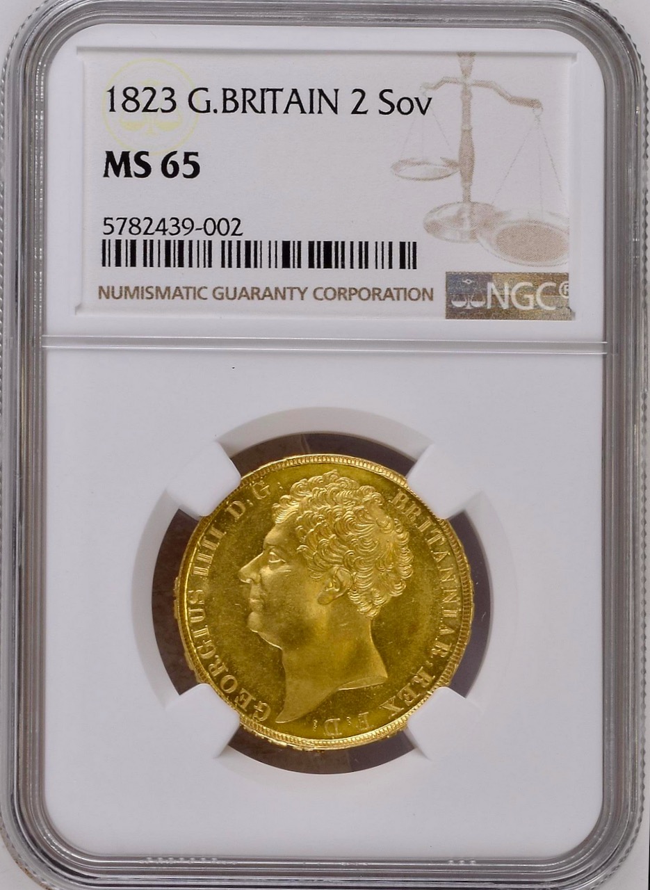 イギリス1823年ジョージ4世2ポンド金貨 NGC MS65画像