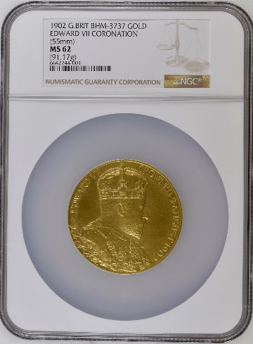 イギリス1902年エドワード7世戴冠大型金メダル NGC MS62画像