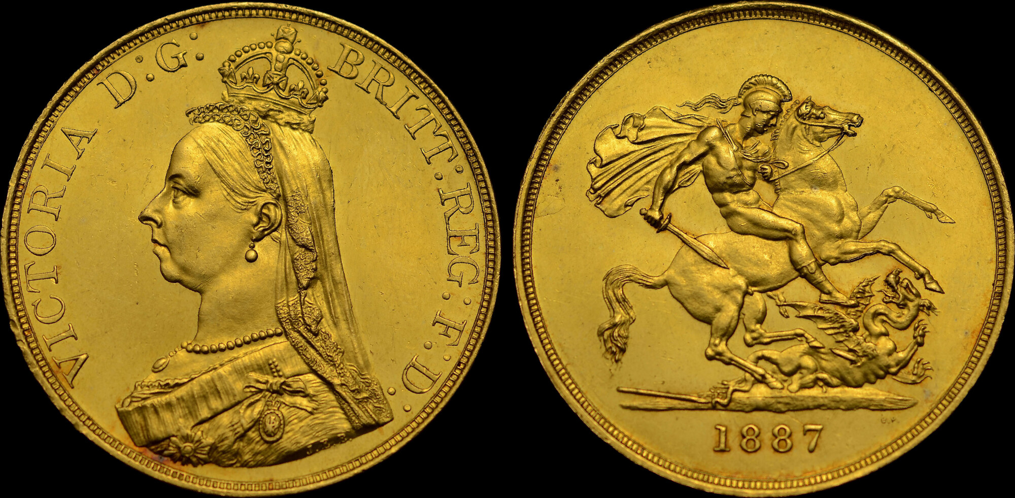 イギリス1887年ヴィクトリア5ポンド金貨PCGS MS61画像