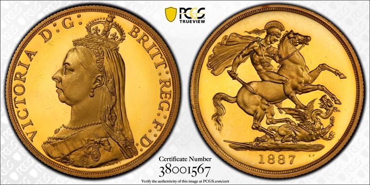 イギリス1887年ヴィクトリア2ポンド金貨PCGSPR64DCAM | PREMIUM GOLD COIN