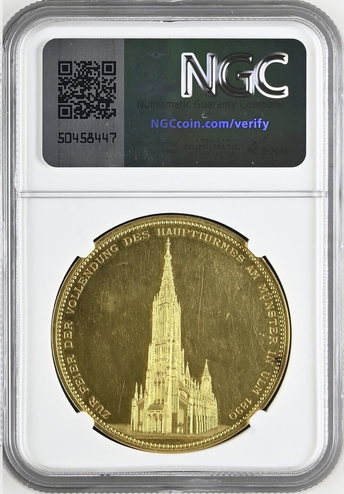 ドイツ1890年ウルム大聖堂15ダカットゴールドメダル NGC MS62画像