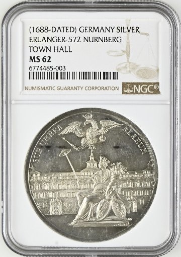 ドイツ1688年ニュルンベルク市庁舎/都市景観 銀メダル NGC MS62画像