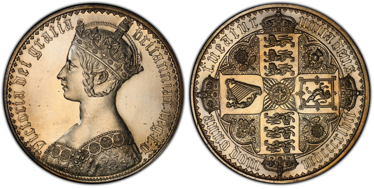 イギリス1847年ゴシッククラウン銀貨ピュアシルバーPCGS PR63画像