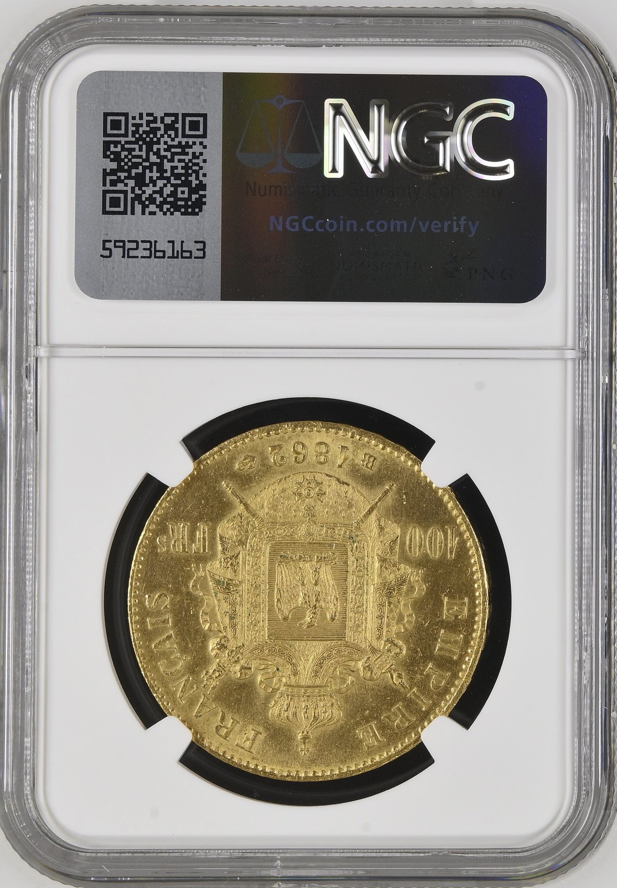 フランス1862年ナポレオン100フラン金貨NGC MS62+画像