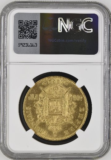 フランス1862年ナポレオン100フラン金貨NGC MS62+画像