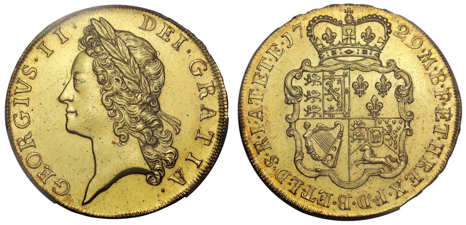イギリス1729年ジョージ2世5ギニー金貨 PCGS MS62画像