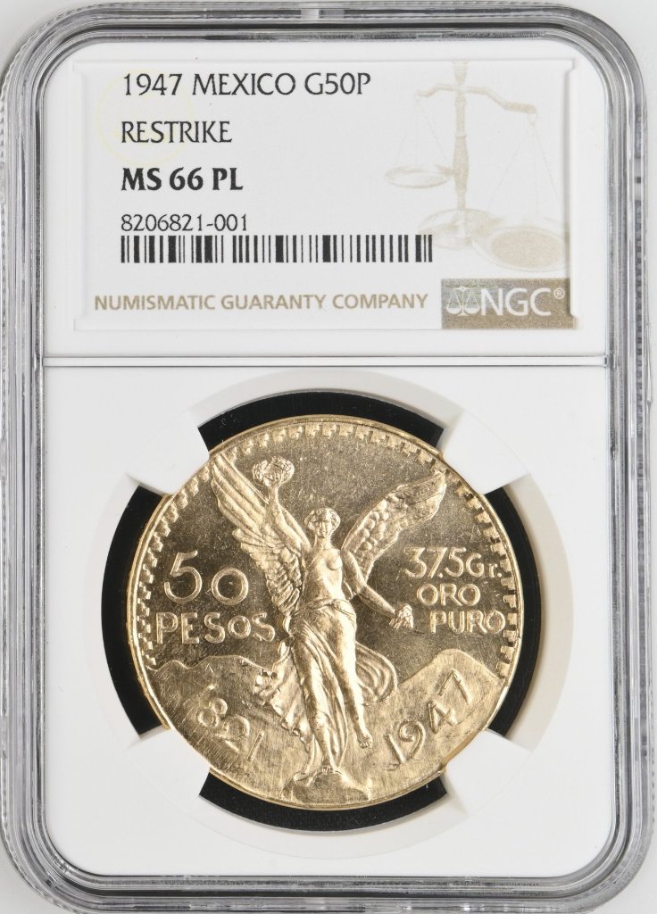 メキシコ1947年50ペソ金貨 NGC MS66PLプルーフライク最高鑑定の画像