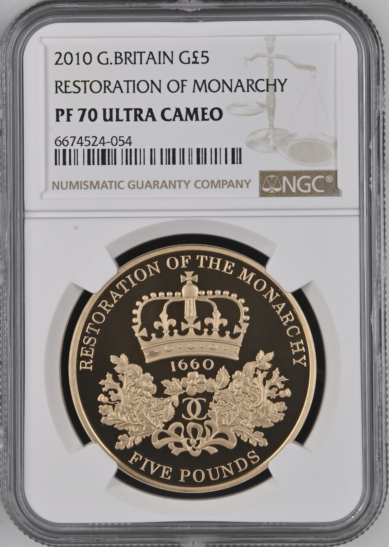 イギリス2010年王政復古 5ポンド金貨 NGC PF70 UCAMの画像