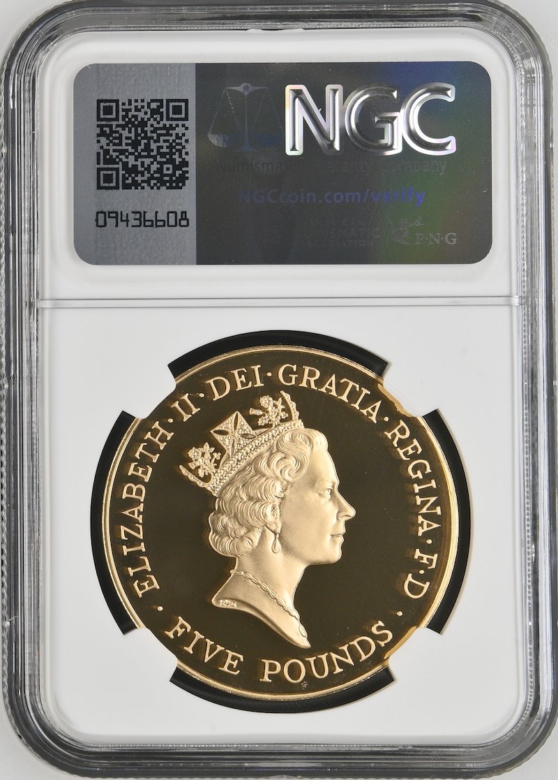イギリス1996年エリザベス70歳 5ポンド金貨 NGC PF70 UCAM画像