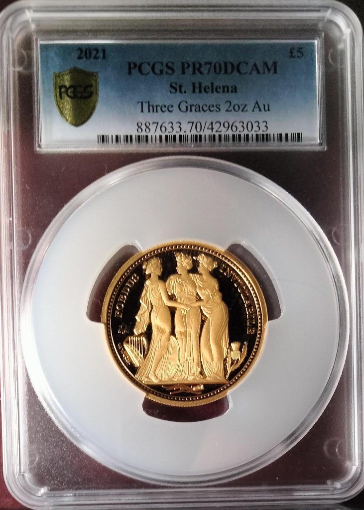 セントヘレナ2021年スリーグレイセス2オンス金貨 PCGS PR70 DCAMの画像